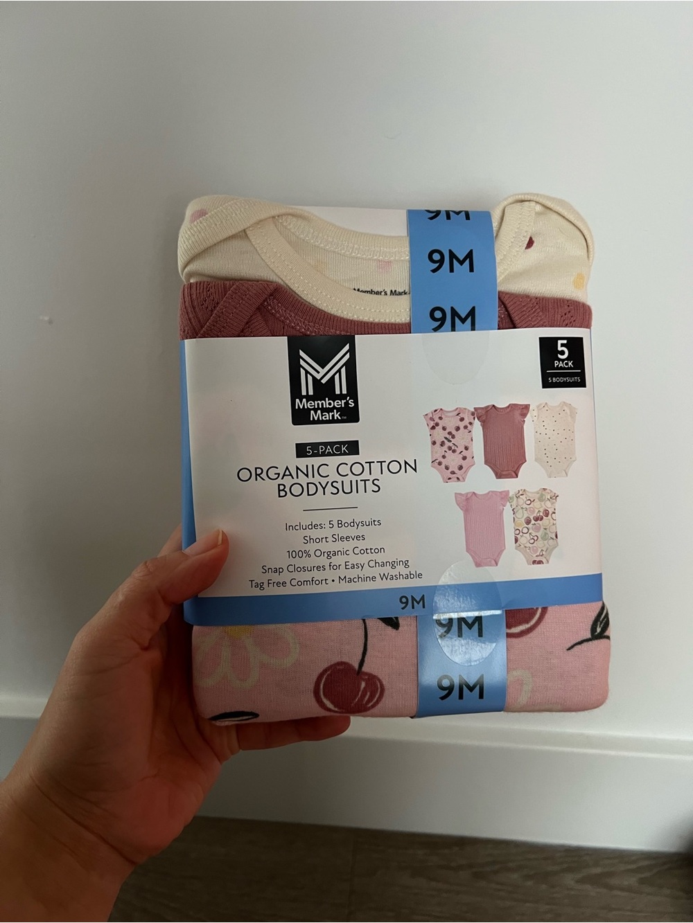 Member's Mark Organic Cotton Bodysuits - Pink & Cream (5-Pack)
